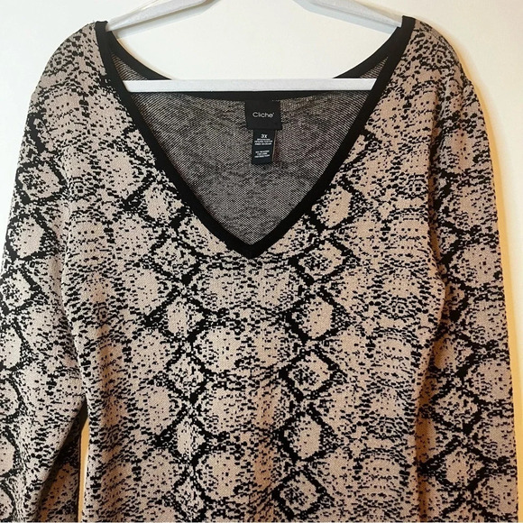 Cozy Knit Snakeskin Print Bodycon Ruffle Hem Sweater Longsleeve Midi Dress - Picture 2 of 6